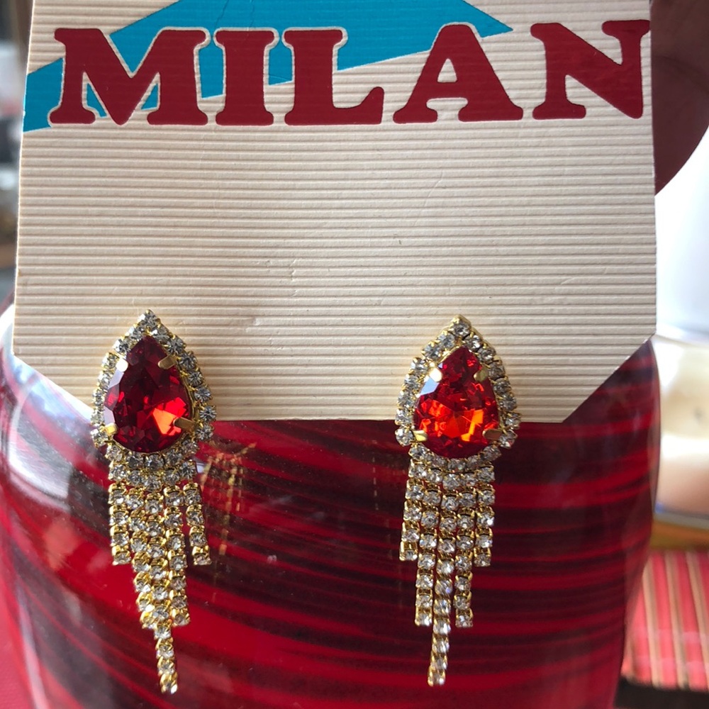 Milan High Fashion Ruby w/ CZ Earrings